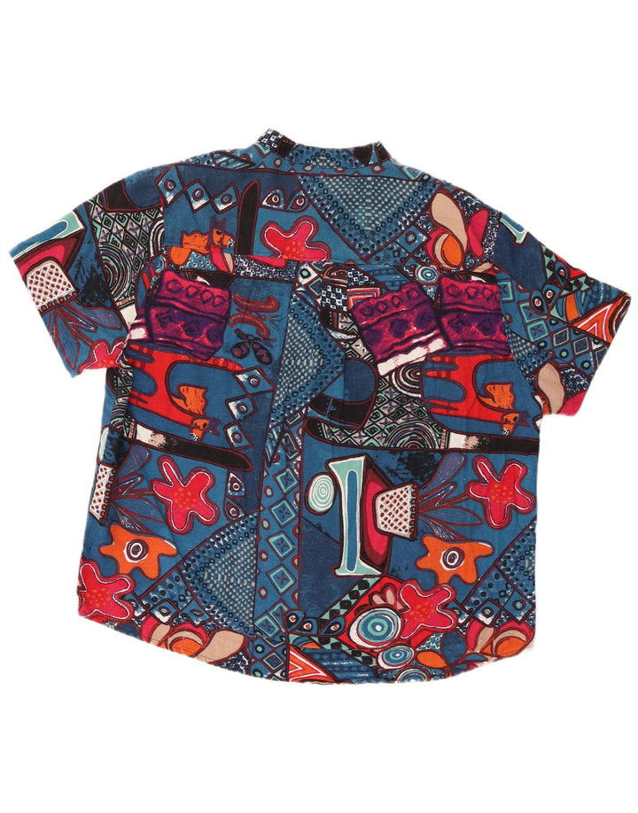 vintage Mens Manches Courtes Pull Chemise Grand Multicolore Géométrique