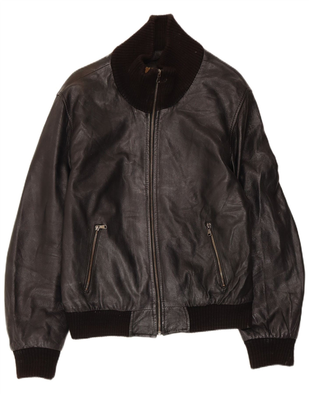 veste en cuir bomber femme vintage IT 50 grand cuir noir