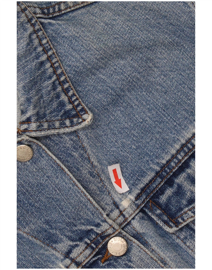 VINTAGE Veste en denim crop femme UK 14 Bleu moyen