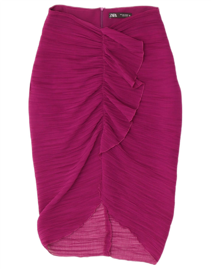 Zara Femme Jupe Midi Taille Haute Petit W26 Violet Polyester
