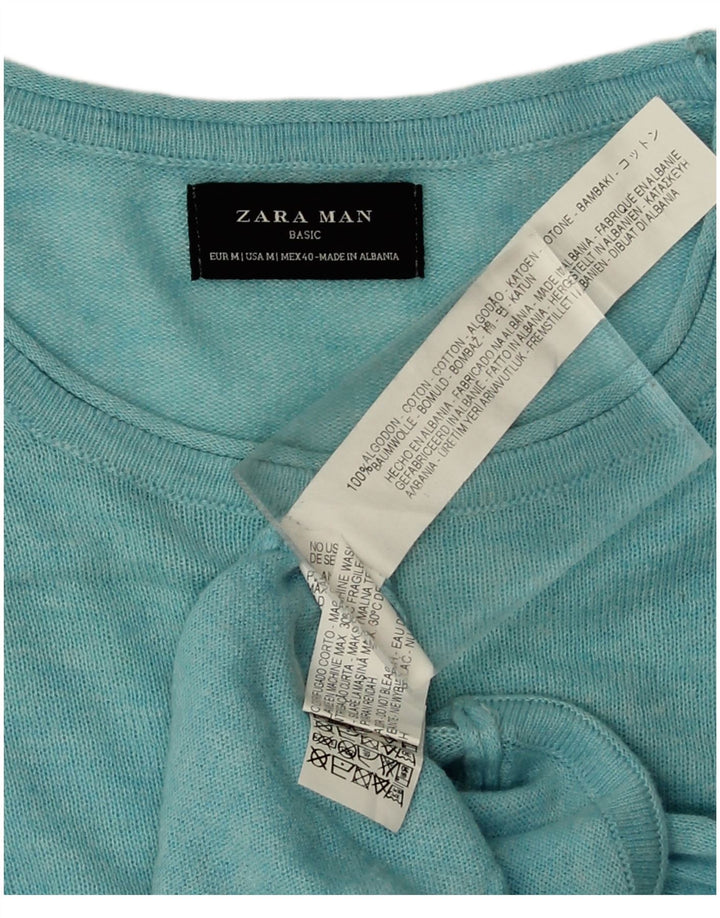 Zara Pull Col Rond Homme Bleu Moyen Coton