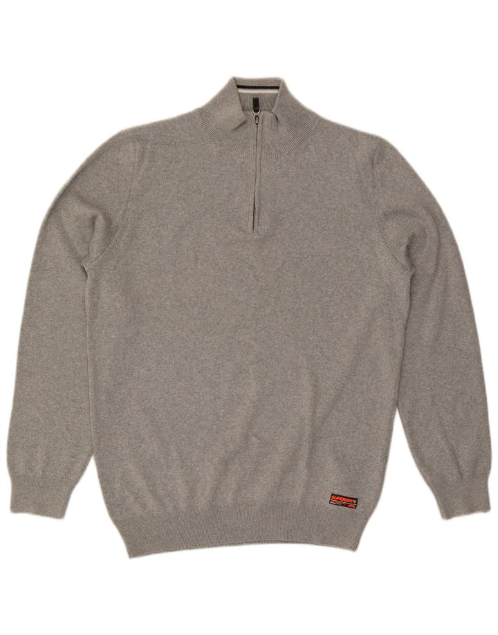 SUPERDRY Pull Col Zippé Homme XL Gris Coton