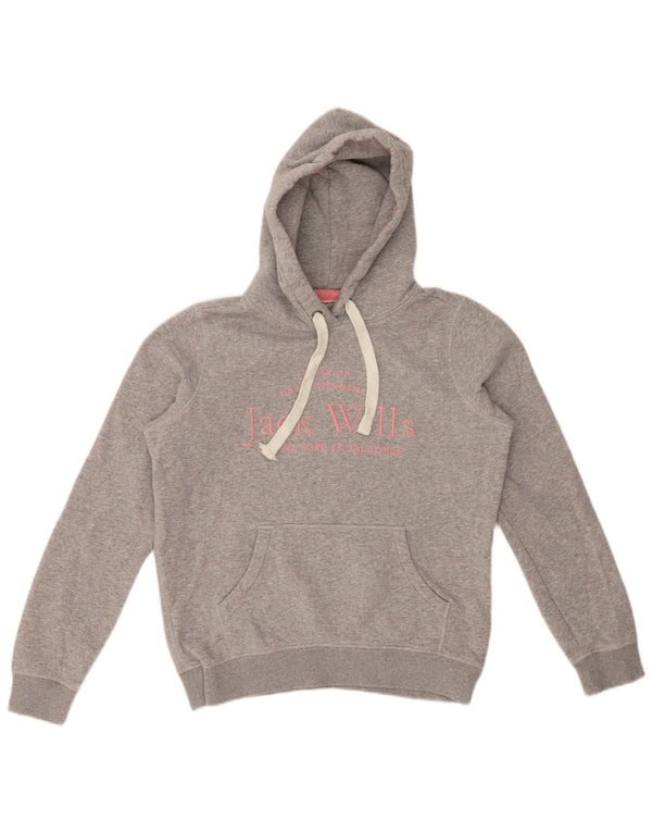 JACK WILLS Pull à capuche surdimensionné graphique pour femme UK 10 petit coton gris