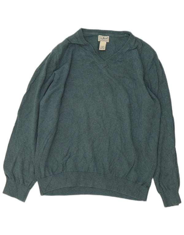 L.L.Bean Pull col V pour Homme en Coton Vert Large