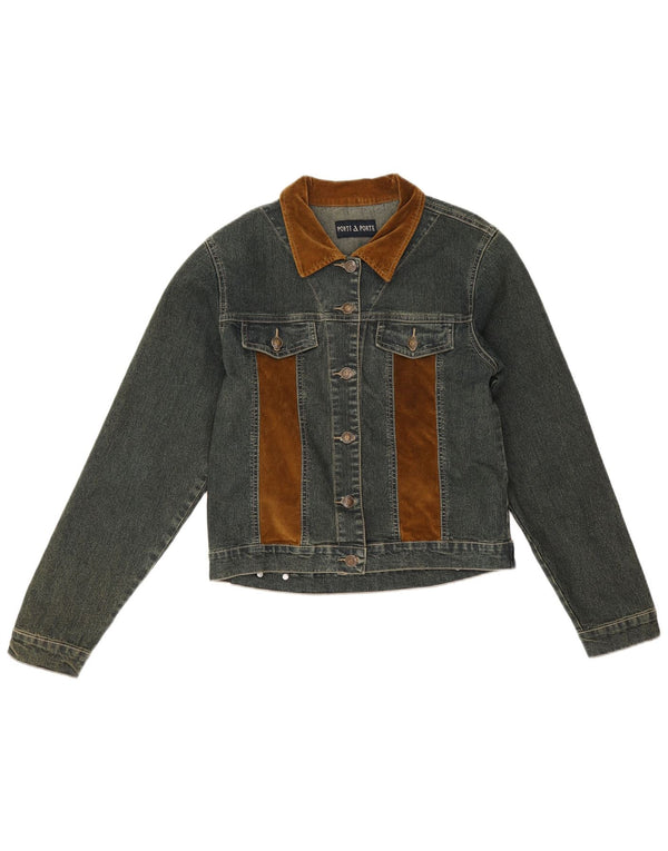 Veste en denim femme vintage UK 12 Coton colorblock bleu moyen