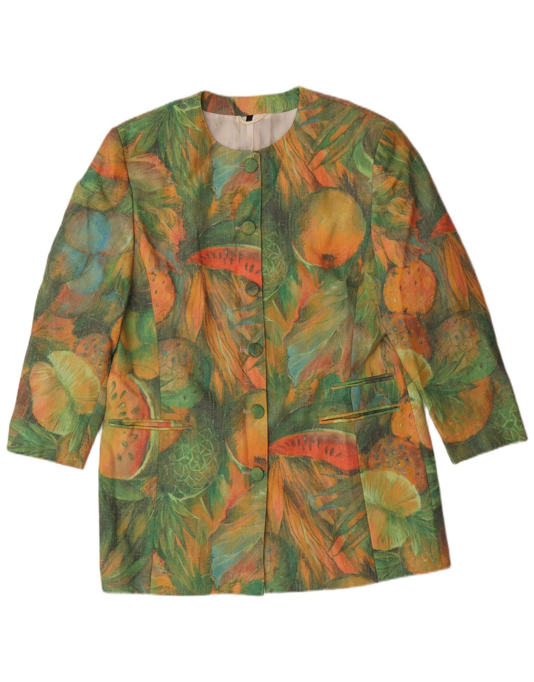 VINTAGE Femmes Longline Abstract Pattern Blazer Veste EU 42 Grand Vert