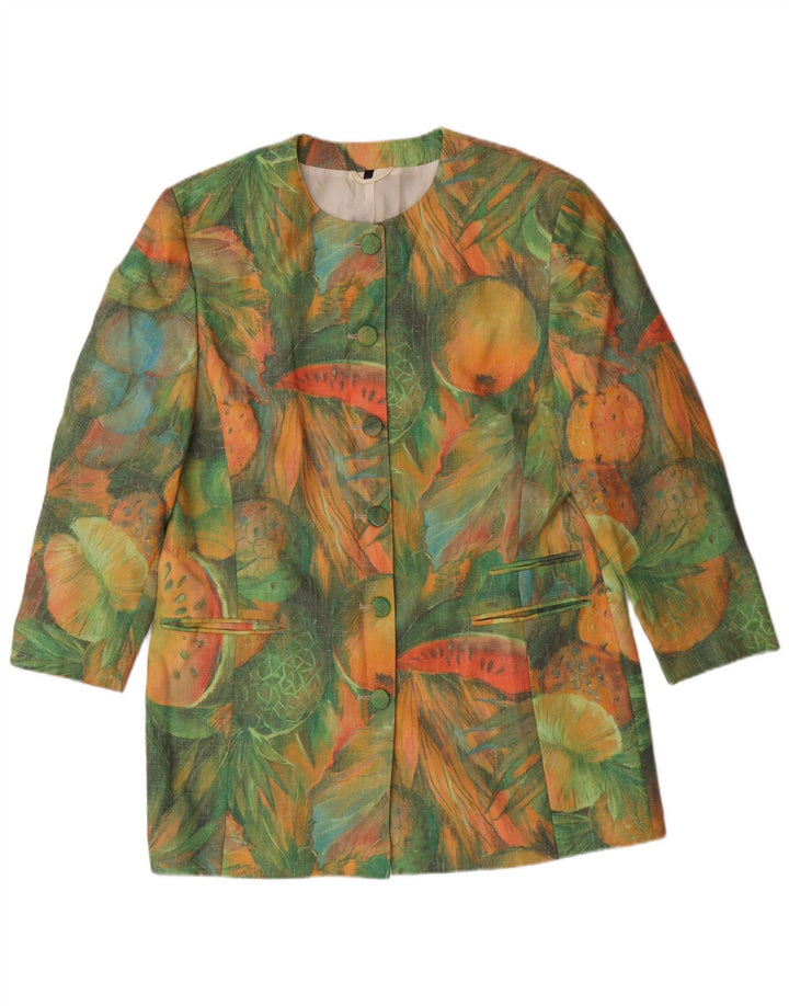 VINTAGE Femmes Longline Abstract Pattern Blazer Veste EU 42 Grand Vert