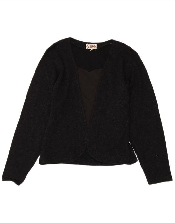 vintage Femme Cardigan Ouvert Pull IT 44 Laine Vierge Noire Moyenne