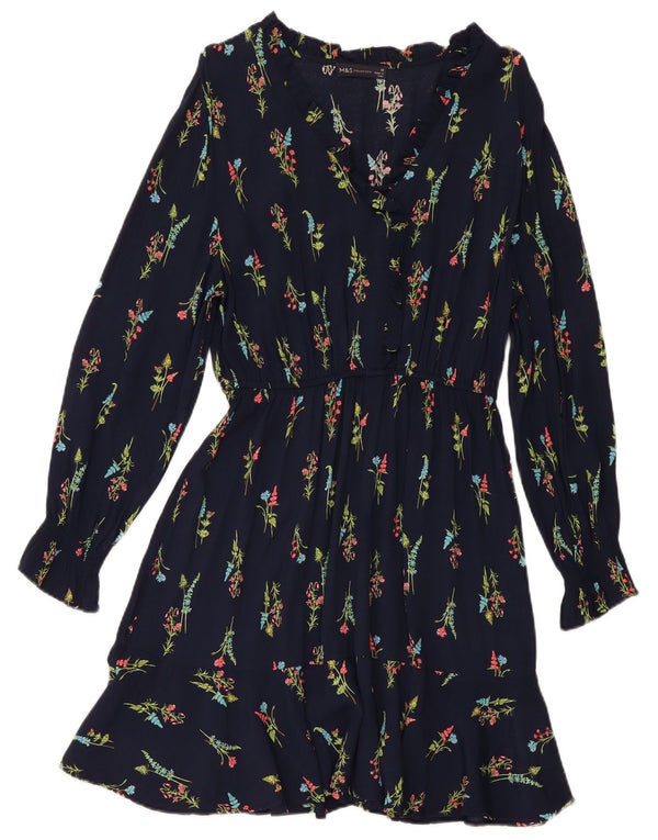 Marks & Spencer Robe trapèze à manches longues pour femme UK 10 Small Bleu marine