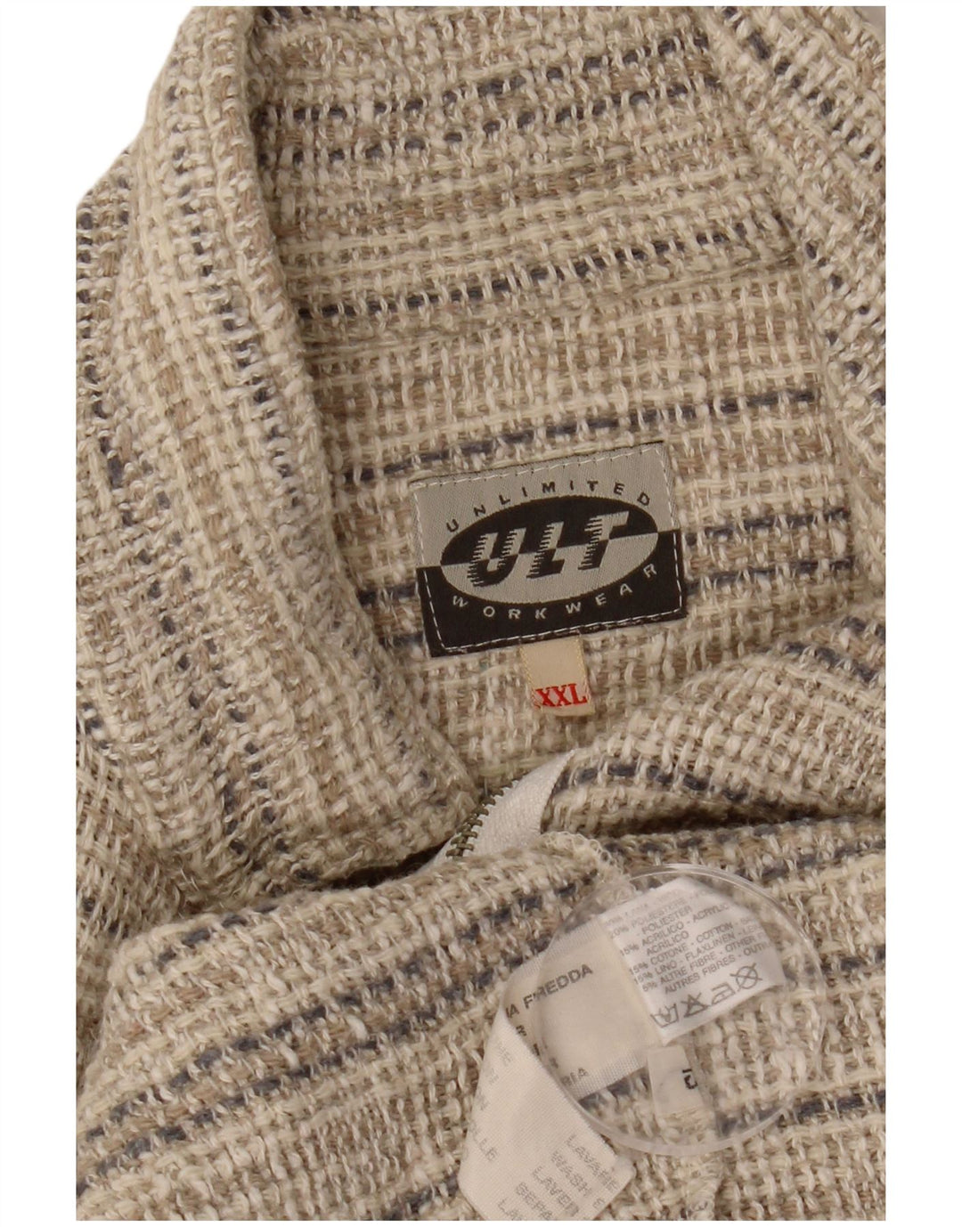 VINTAGE Veste Bomber Graphique Homme UK 44 2XL Laine Rayée Beige