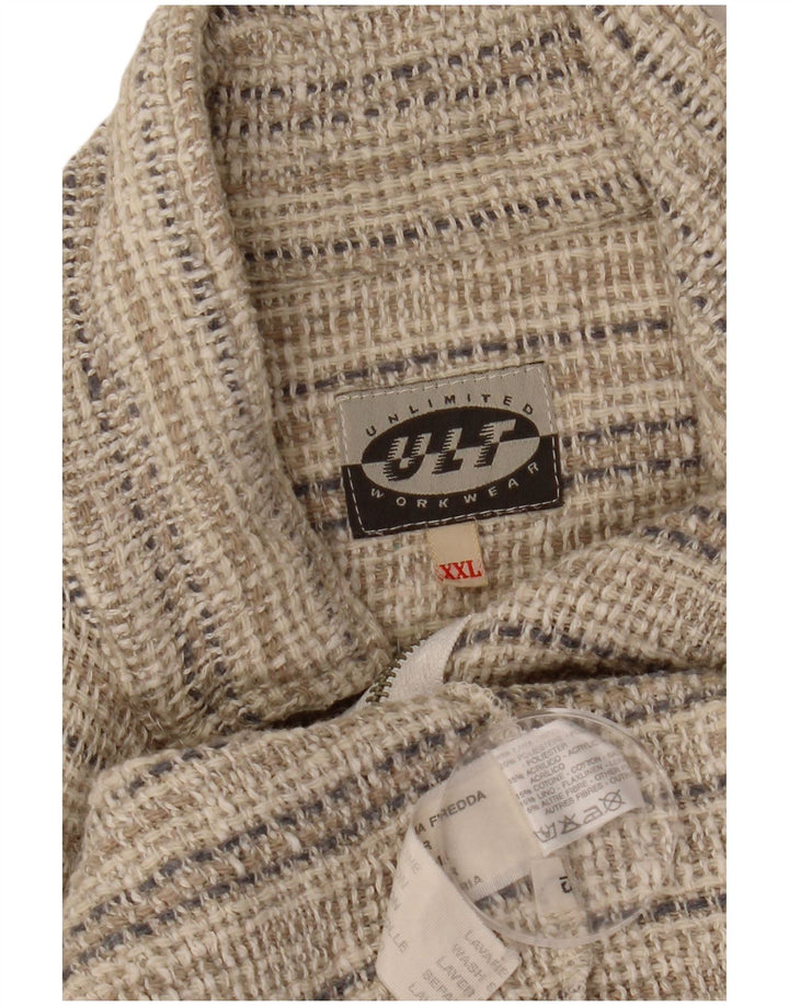 VINTAGE Veste Bomber Graphique Homme UK 44 2XL Laine Rayée Beige