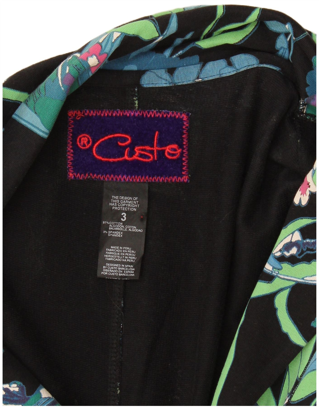 Custo Barcelona Veste Blazer 2 Boutons Femme Taille 3 XS Coton Floral Noir