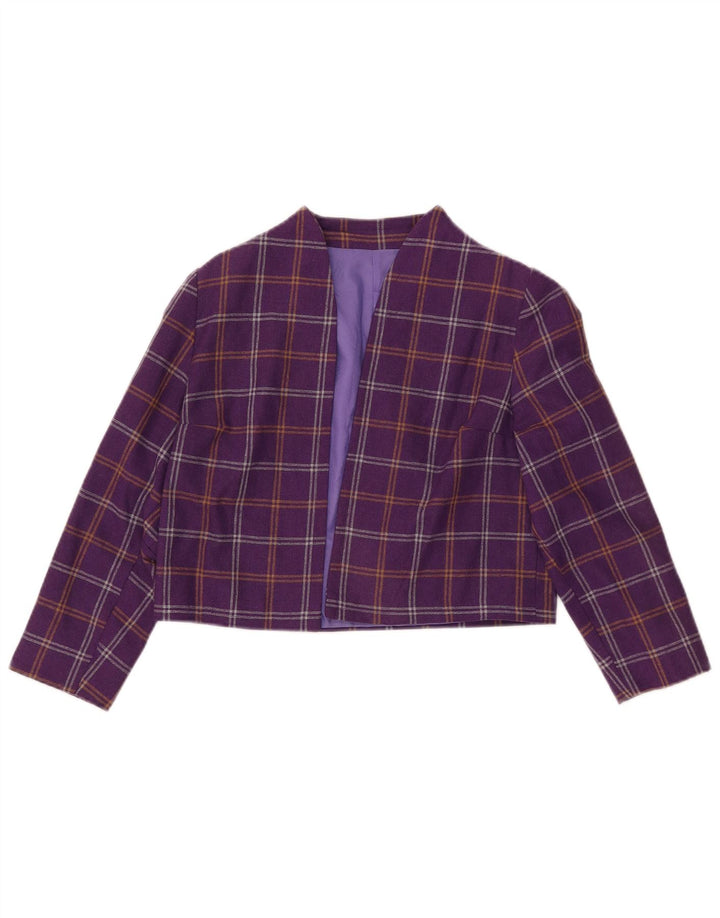 VINTAGE Veste Boléro Femme UK 10 Petit Carreau Violet