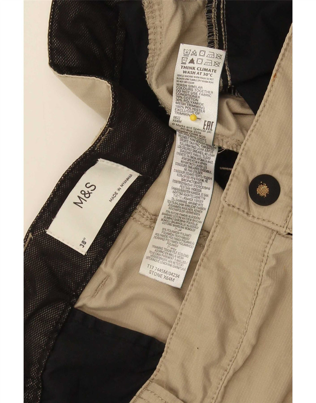 Marks & Spencer Short Cargo Homme XL W38 Coton Beige