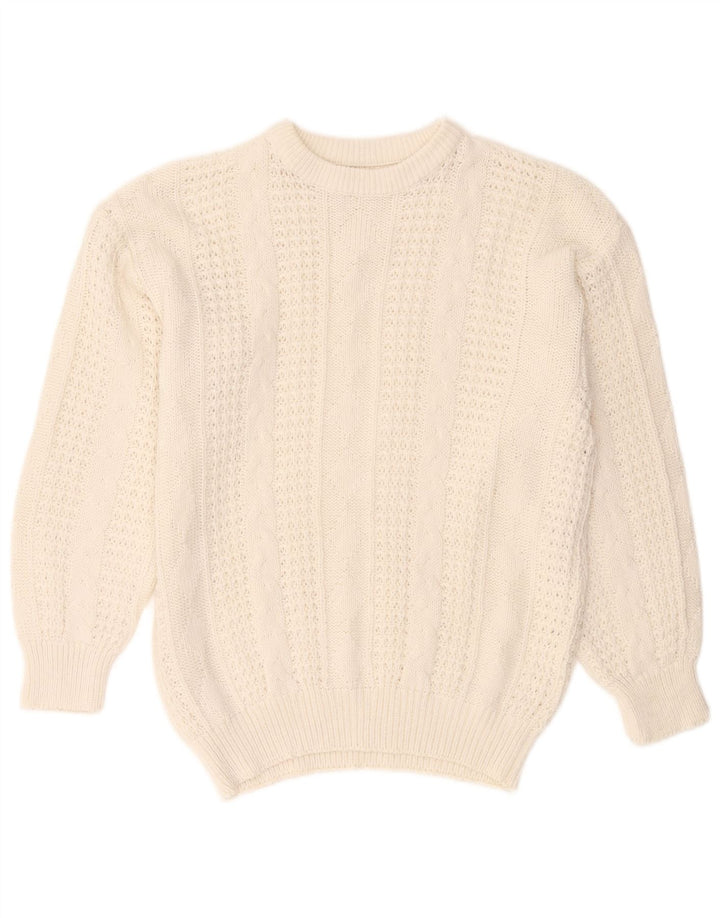 VINTAGE Pull surdimensionné à col rond pour femme UK 10/12 Blanc moyen