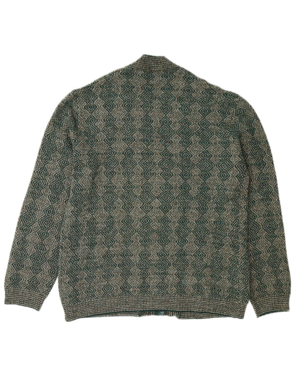 vintage Womens Full Zip Cardigan Sweater UK 16 Grand Vert Géométrique