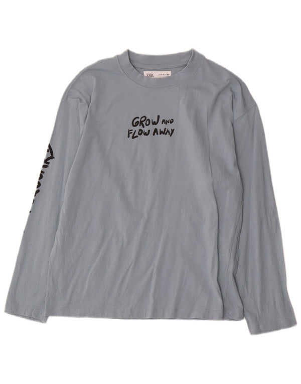 Zara Garçon Graphique Top Manches Longues 11-12 ans Bleu Coton