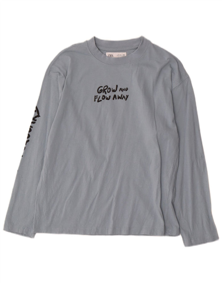 Zara Garçon Graphique Top Manches Longues 11-12 ans Bleu Coton
