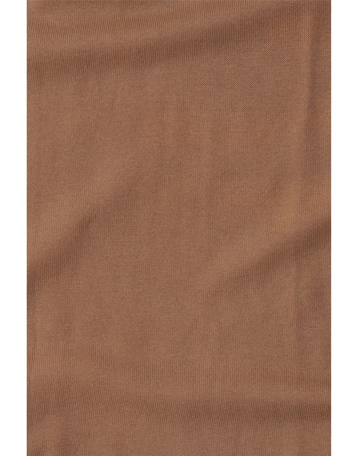 BENETTON Pull coupe slim à col rond pour femme UK 14 Grand coton beige