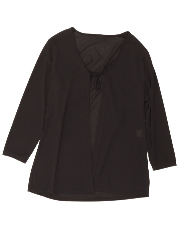 vintage Femmes Manches Longues Cardigan Top UK 16 Grand Polyester Noir