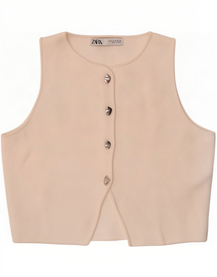 Zara Femme Crop Top UK 12 Medium Blanc Viscose