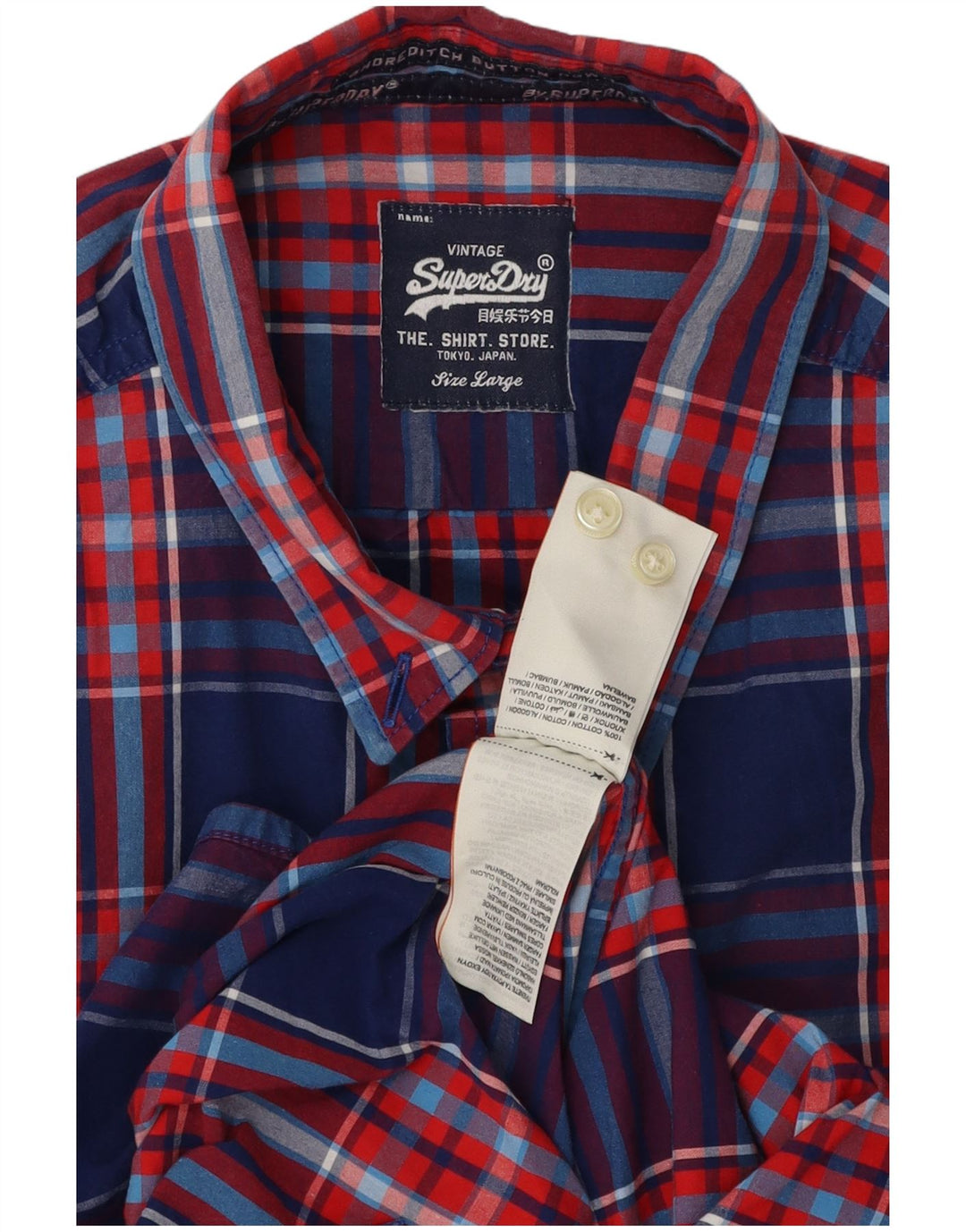 Superdry Chemise à manches courtes pour hommes en coton à carreaux bleu marine grand
