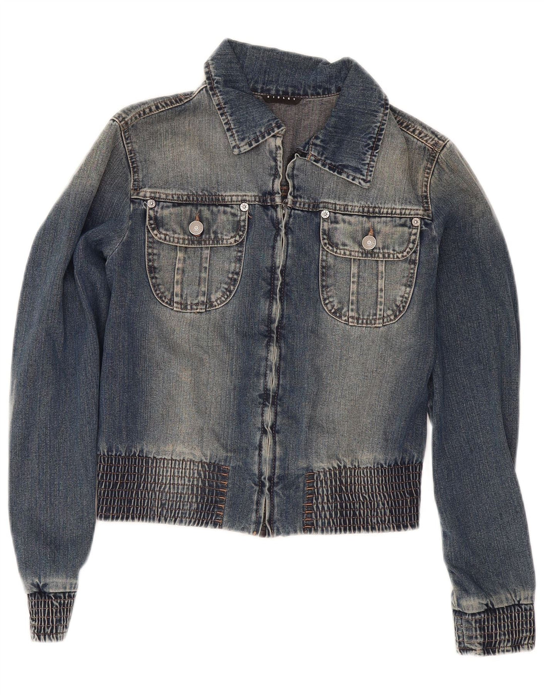Sisley Veste en jean courte pour femme UK 10 Small Bleu Coton