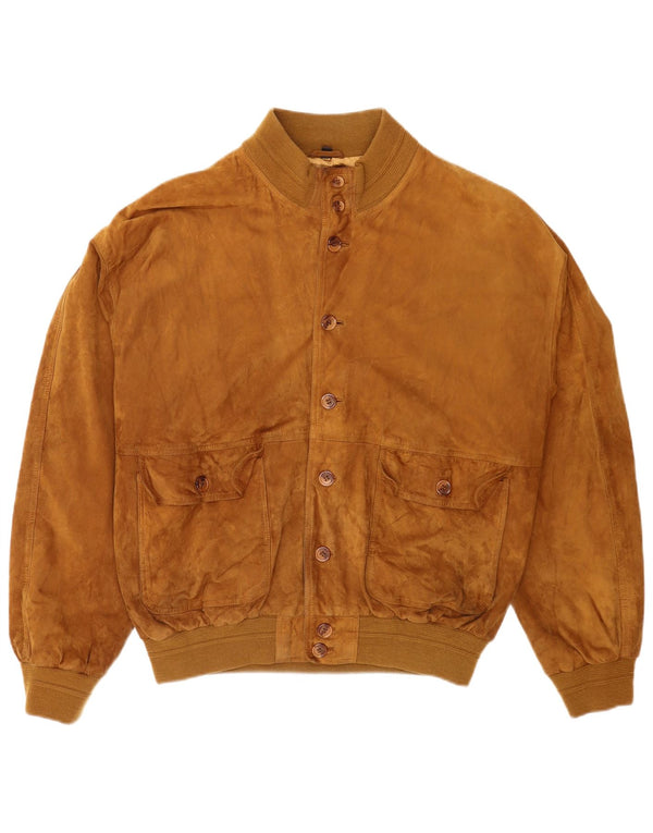 Veste Bomber En Daim Vintage Homme IT 56 2XL Cuir Beige