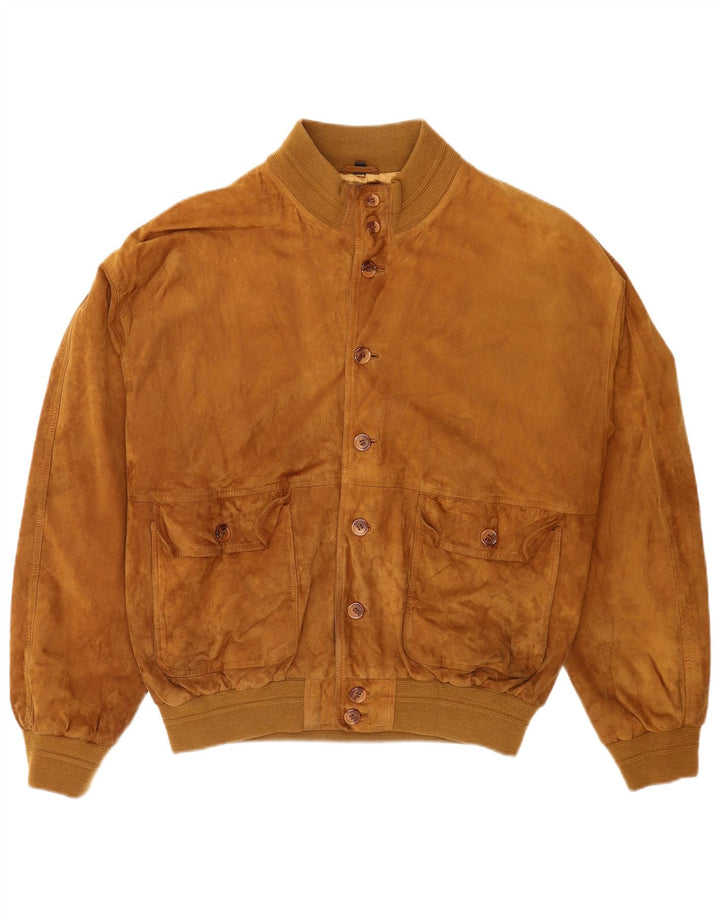 Veste Bomber En Daim Vintage Homme IT 56 2XL Cuir Beige