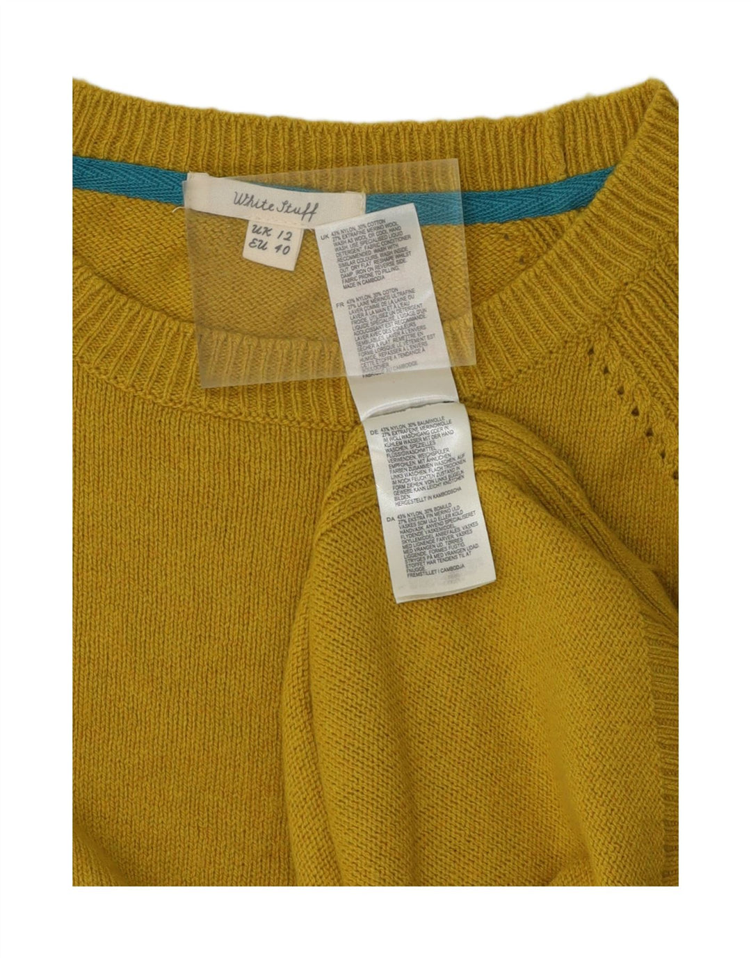 WHITE STUFF Womens Boat Neck Jumper Sweater UK 12 Medium Yellow Nylon Vintage White Stuff and Second-Hand White Stuff from Messina Hembry 