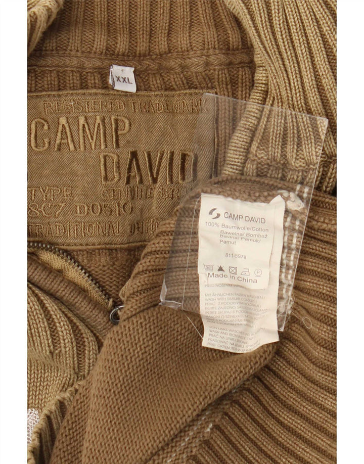 Camp David Pull graphique à col zippé pour homme 2XL en coton marron
