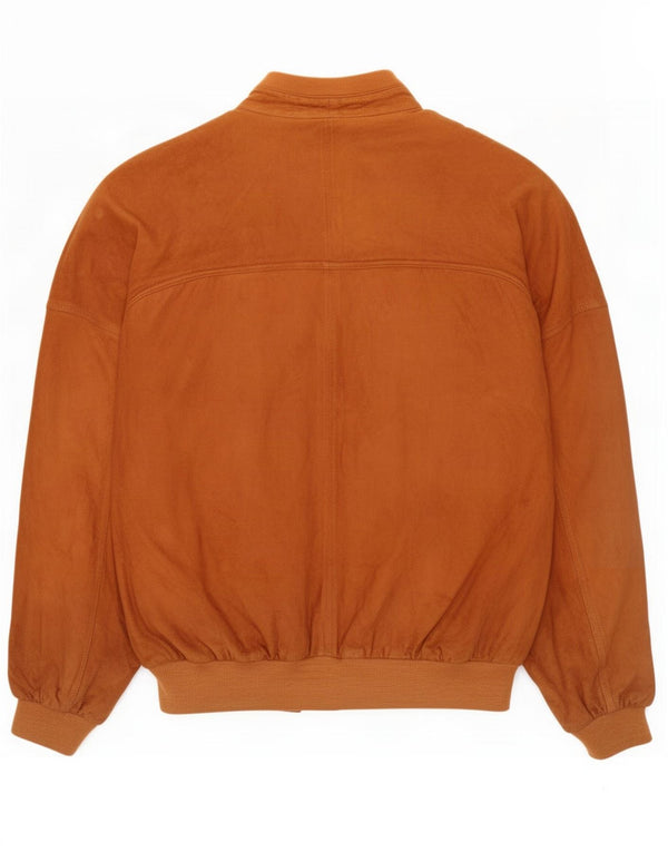 vintage Mens Suede Bomber Jacket IT 56 3XL Cuir Marron