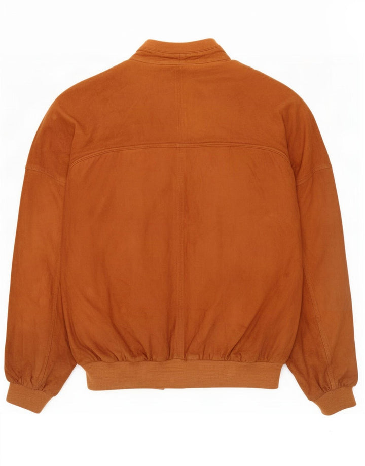 vintage Mens Suede Bomber Jacket IT 56 3XL Cuir Marron