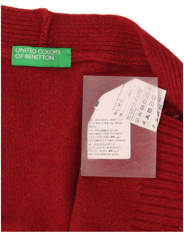 Benetton Pull Cardigan Oversize Femme UK 14 Laine Rayée Rouge Moyen