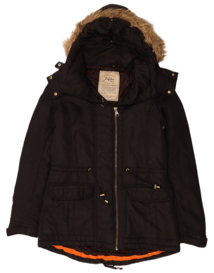 Zara Womens Trafaluc Veste coupe-vent à capuche UK 10 Small Noir Polyester