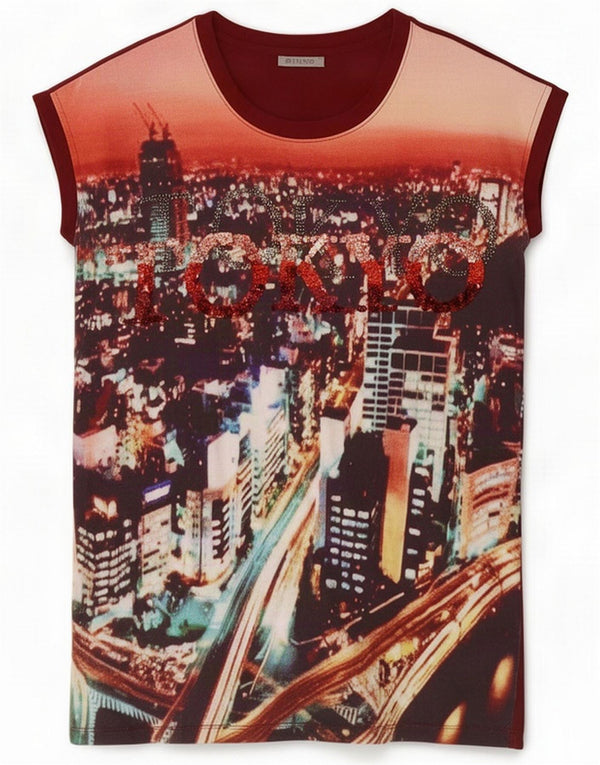 Robe t-shirt graphique pour femme Pinko UK 14 Coton rouge moyen