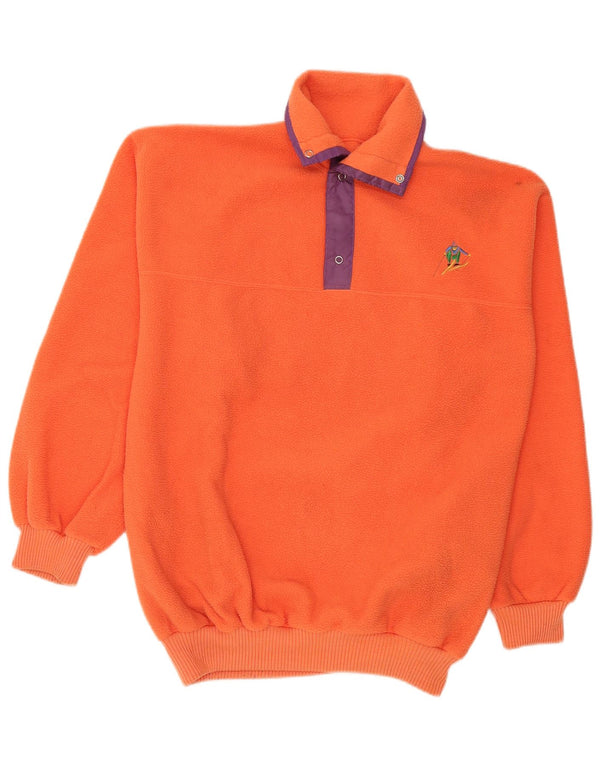 vintage Mens Polo Neck Fleece Jumper Moyen Orange Sports
