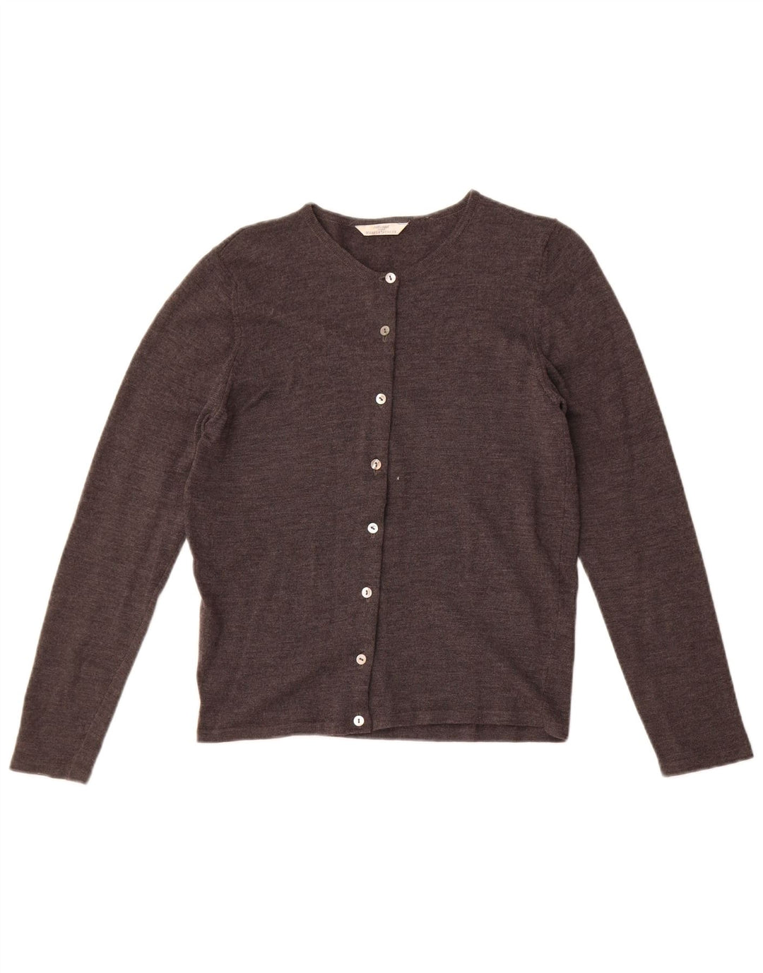 Marks & Spencer Pull Cardigan Femme UK 10 Petit Gris Laine Vierge
