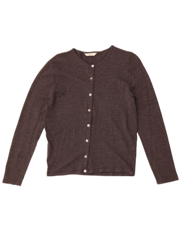 Marks & Spencer Pull Cardigan Femme UK 10 Petit Gris Laine Vierge
