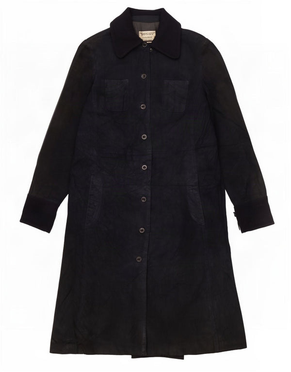 vintage Femme Suède Pardessus UK 10 Petit Bleu Marine