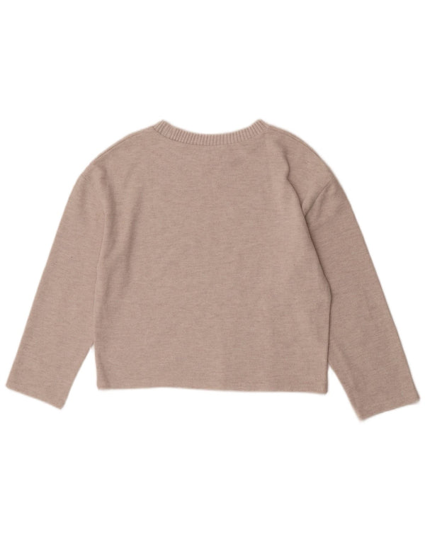 Zara Pull court à manches 3/4 et col bateau pour femme UK 10 Small Beige