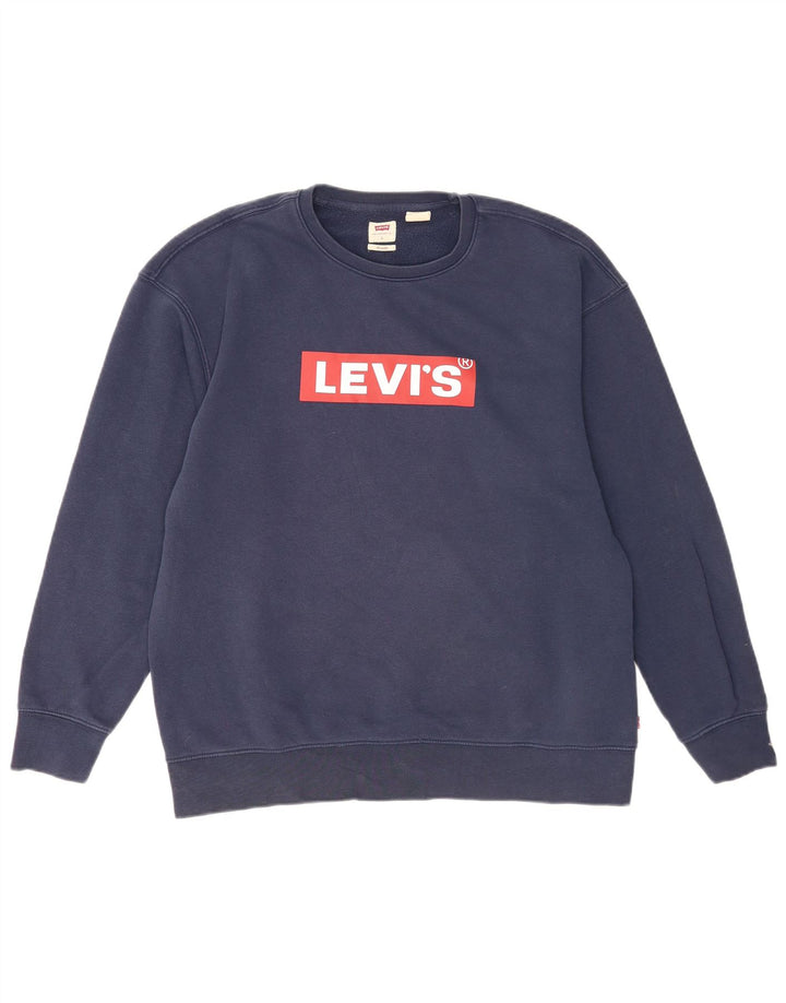 Levi's Casual Graphic Sweatshirt Jumper Large Homme Bleu Marine Coton