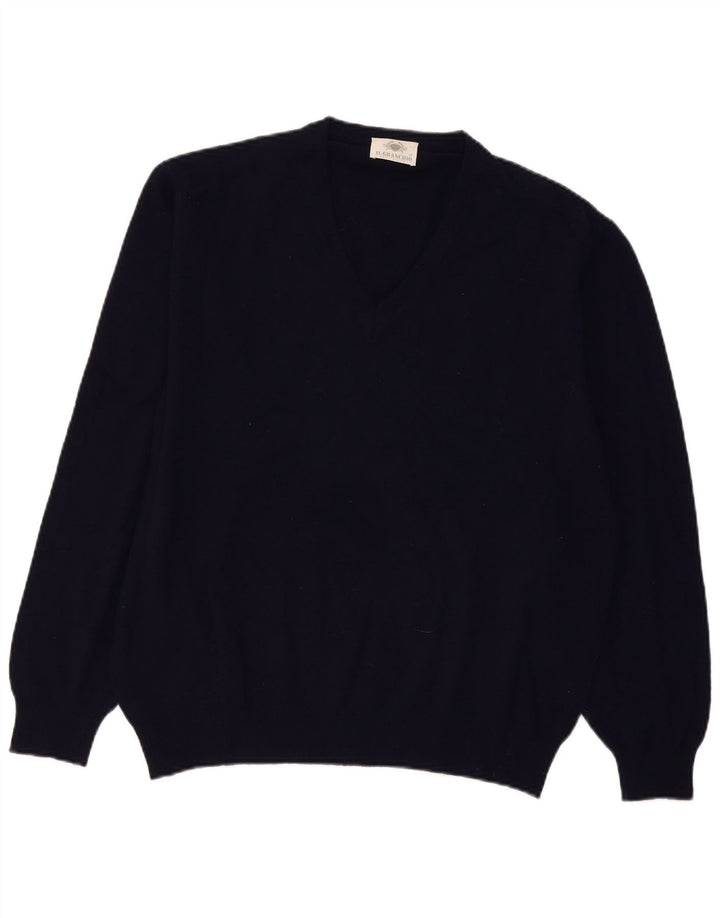 Il Granchio Pull Col V Homme Large Bleu Marine Laine d'Agneau