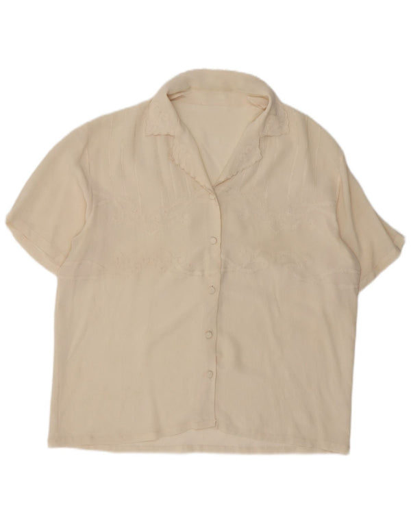 vintage Femme Chemise À Manches Courtes Blouse UK 14 Grand Blanc Cassé