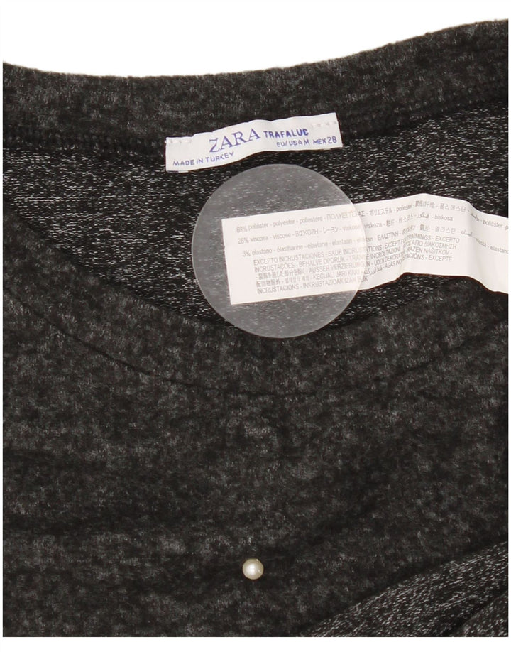 Zara Womens Loose Fit T-Shirt Top UK 14 Polyester à pois gris moyen