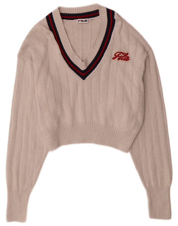 FILA Pull court surdimensionné à col en V pour femme UK 6 XS Coton beige