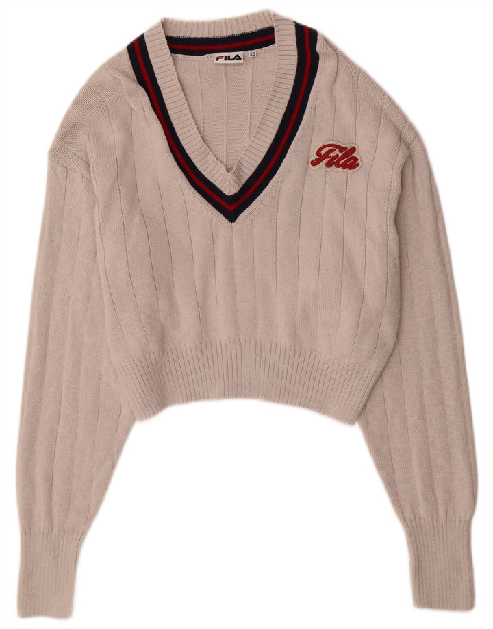FILA Pull court surdimensionné à col en V pour femme UK 6 XS Coton beige