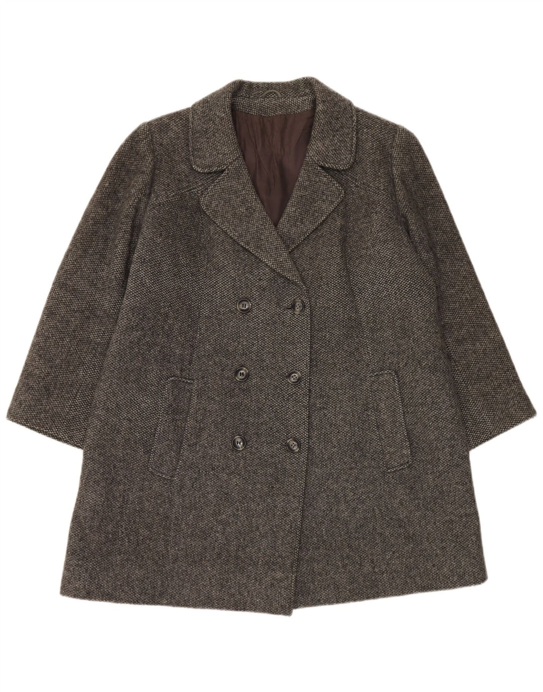 vintage Femme Double Breasted Coat UK 16 Grande Laine Grise