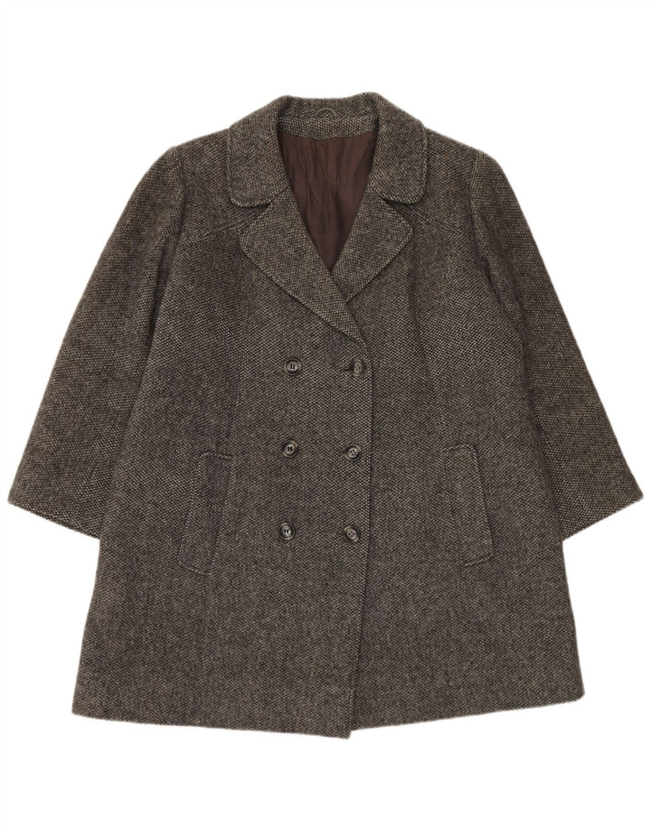vintage Femme Double Breasted Coat UK 16 Grande Laine Grise