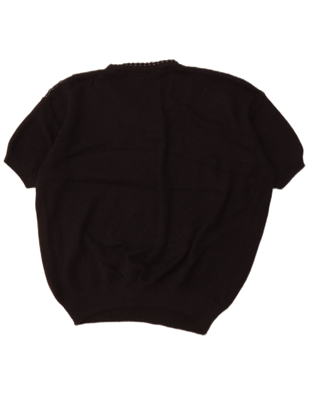 VINTAGE Femme Manches Courtes Col V Pull Pull UK 18 XL Noir Rayé